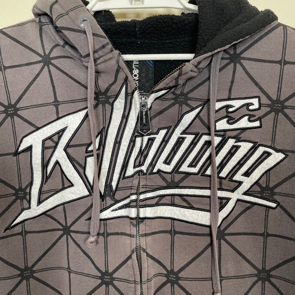 Vintage Billabong Mens Full Zip Geometric Hoodie XL Sherpa‎ Lined Y2K Surf Skate - Picture 3 of 10